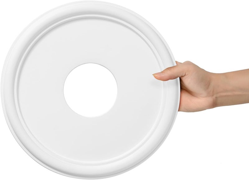 ELFCAB White Molded PU Ceiling Medallion for Light Fixtures and Ceiling Fans 13 inch OD x 4 inch ID x 1 inch P Fits Canopies Up to 10.25 inch - Image 4